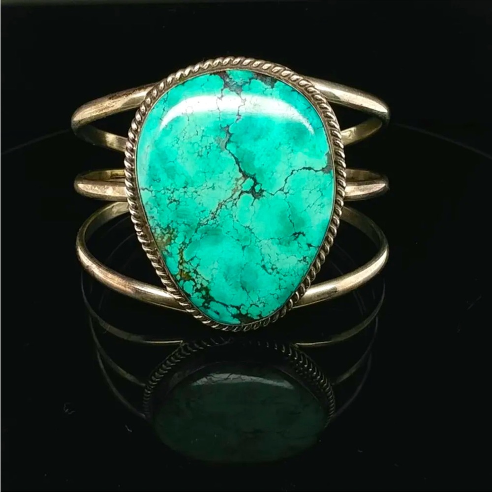 Turquoise Sterling Silver Cuff Bracelet Signed C Jones.